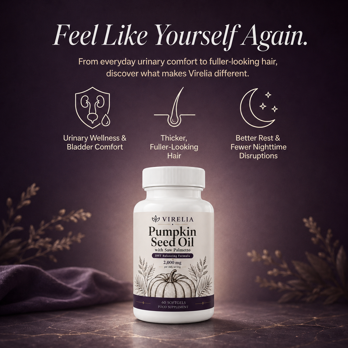 VIRELIA Pumpkin Seed Oil Softgels – Naturally Improves Bladder Comfort & Kidney Wellness