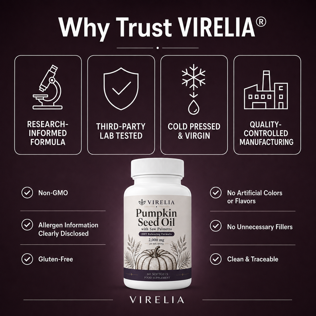 VIRELIA Pumpkin Seed Oil Softgels – Naturally Improves Bladder Comfort & Kidney Wellness