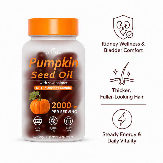 VIRELIA Pumpkin Seed Oil Softgels – Naturally Improves Bladder Comfort & Kidney Wellness